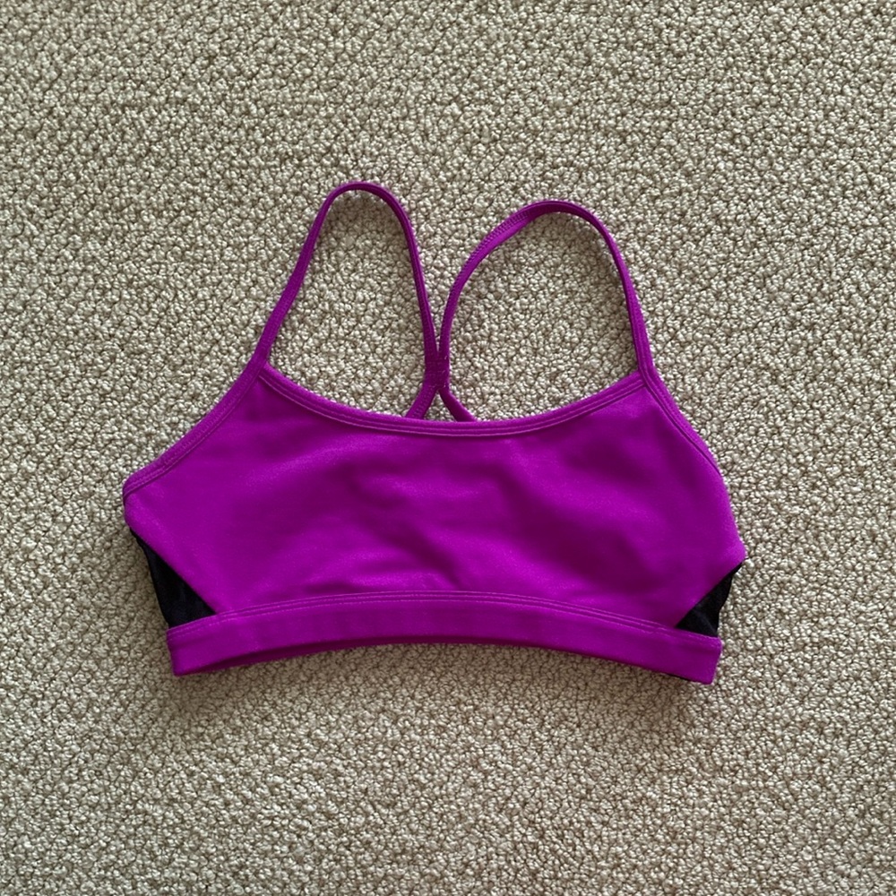 Fabletics Light Support Y Back Strappy Bra with Mesh Size XS Purple Like New